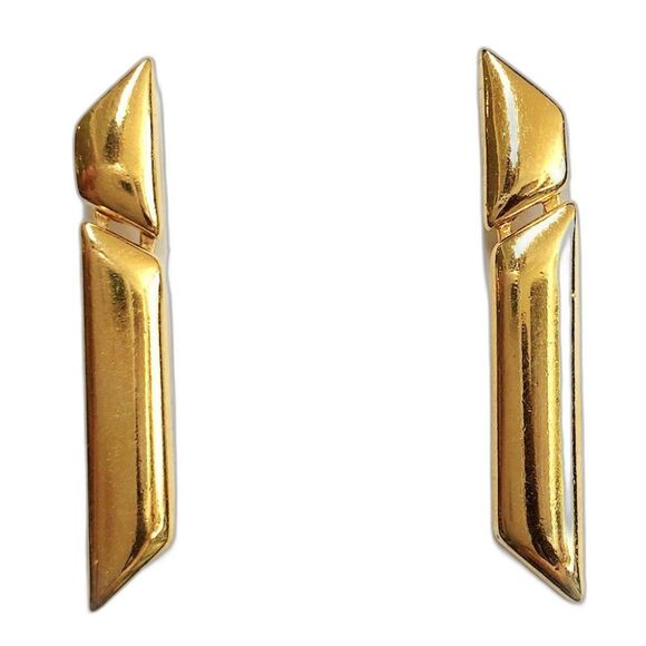 Vintage Gold Earrings Geometric Drop Statement Evoke Brand 1.5 In - Picture 1 of 5